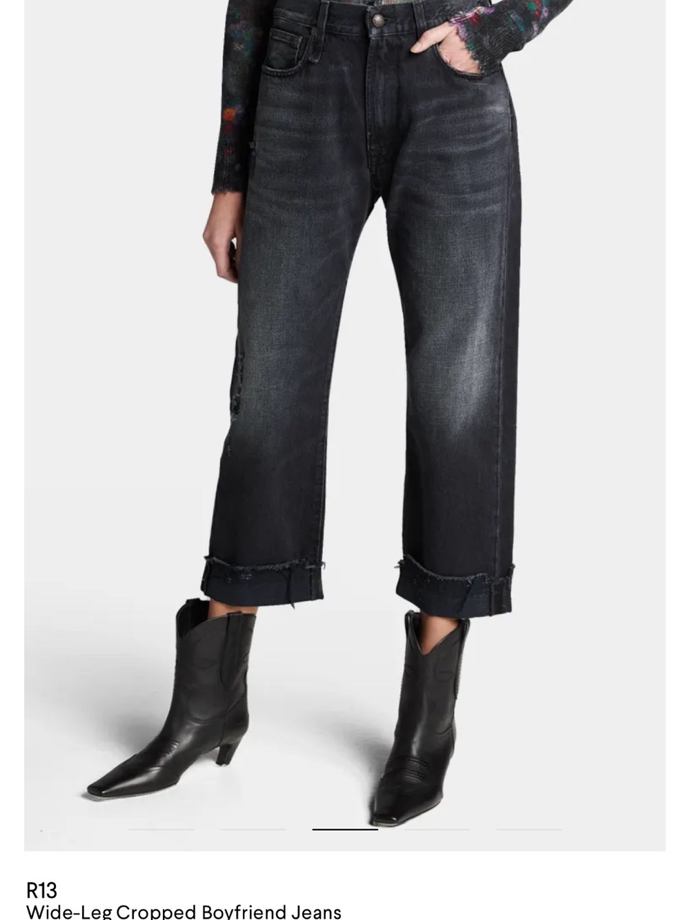 R13 Washed Black Wide-Leg Cropped Jeans